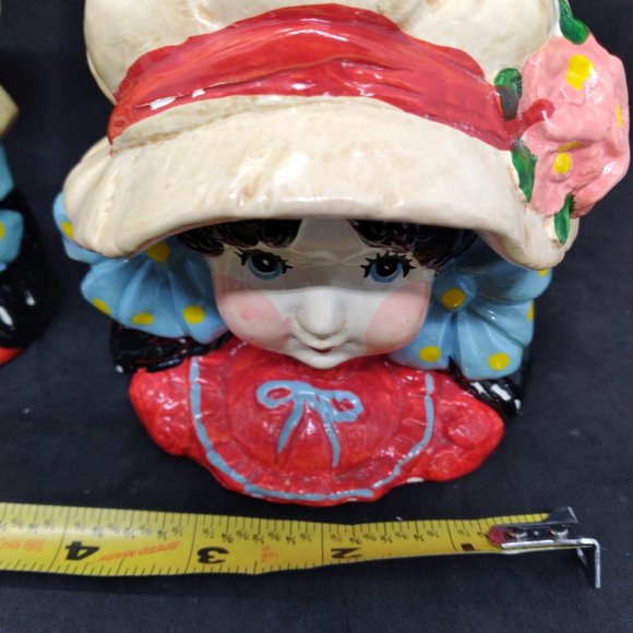 Two Vtg Enesco Japan Set of Strawberry Shortcake style Girls Head Planter vases - Picture 13 of 16